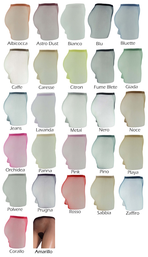 Albicocca, Astro Dust, Bianco, Blu,�Bluette, Caffe, Caresse, Citron, Corallo, Fume Blete, Giada, Jeans, Lavanda, Metal, Sort (Nero), Noce, Orchidea, Panna, Pink, Pino, Playa, Polvere, Prugna, Rosso, Sabbia, Zaffiro