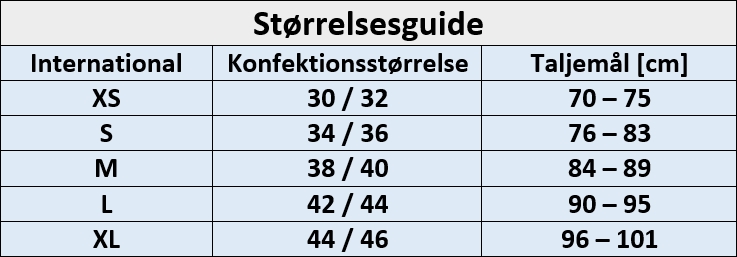 Størrelsesguide Størrelsesguide