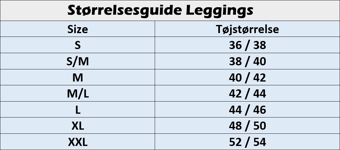 Størrelsesguide Størrelsesguide